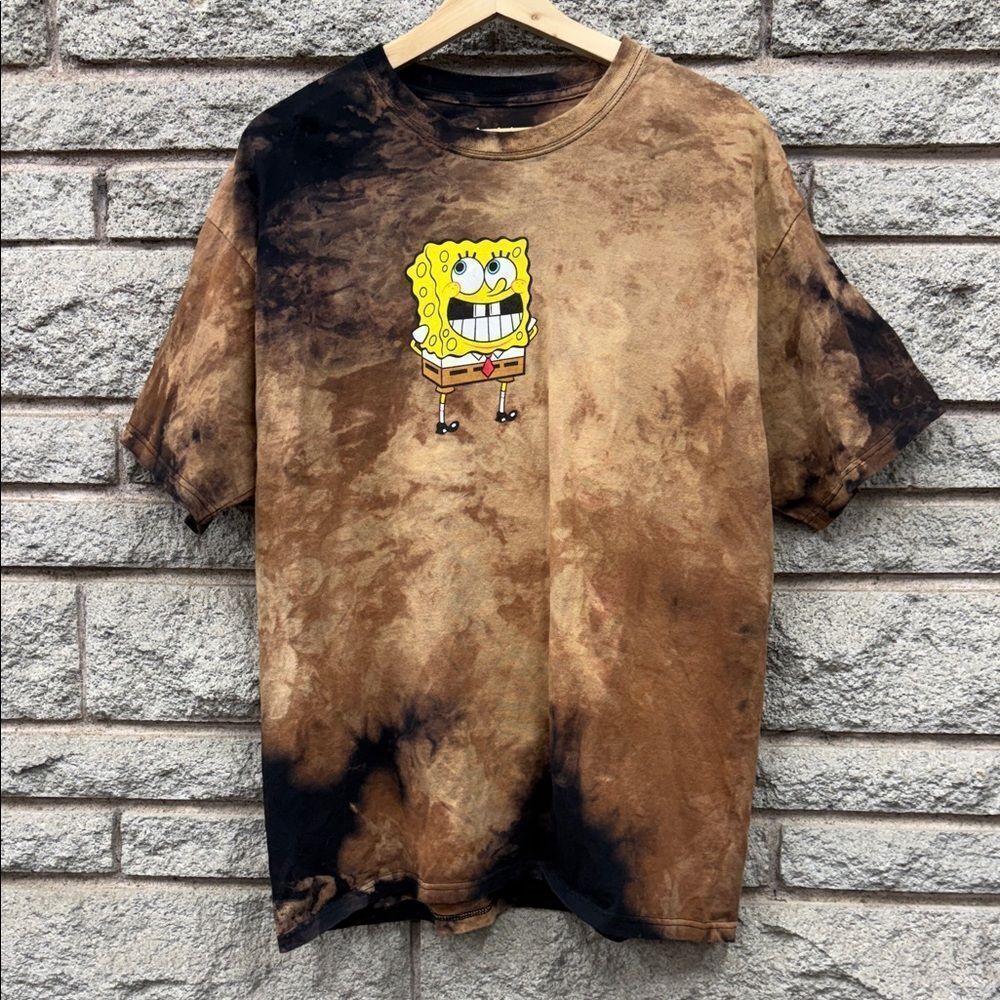 Nickelodeon Sponge Bob Square Pants Tie Dyed Tan T Shirt Adult XL Back Graphics
